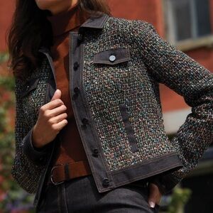 Etcetera tweed Denim multicolored Jacket blazer sz 2 A290